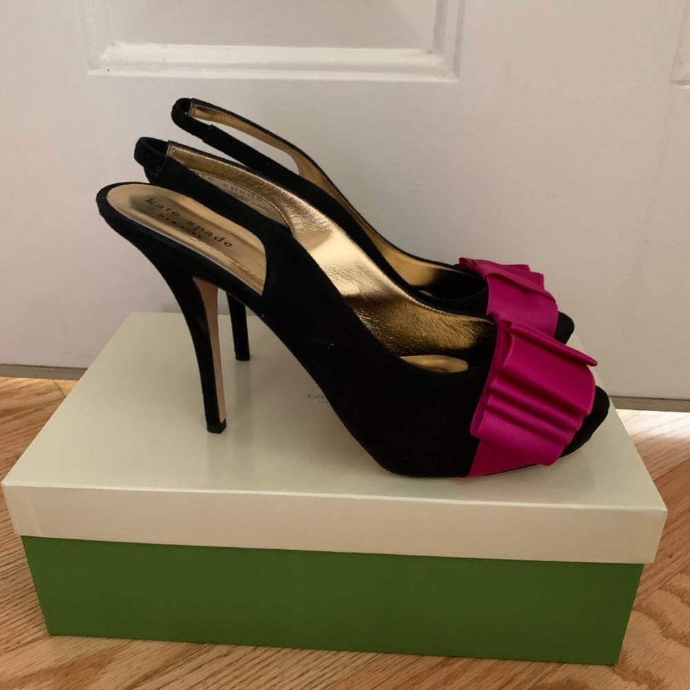 Kate Spade Guest Black Suede Lipstick Pink Satin Size 9 1/2. Worn once.